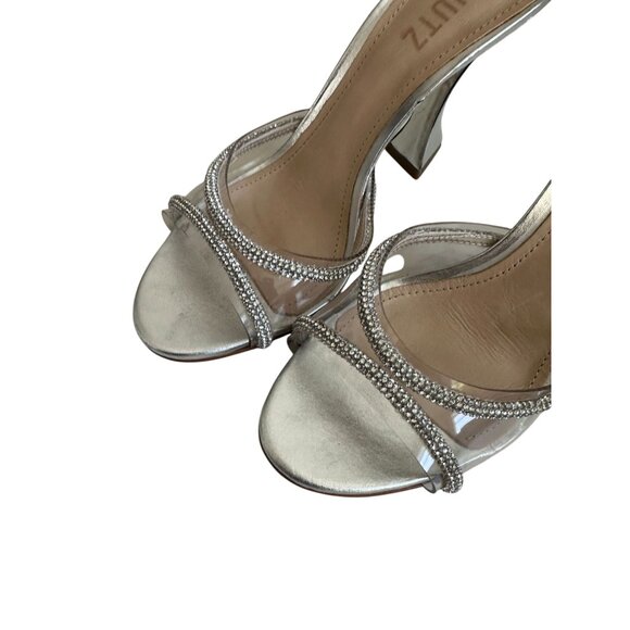 SCHUTZ  Silver Leather Rhinestone Sandals Heels SIze 8 - Picture 6 of 11